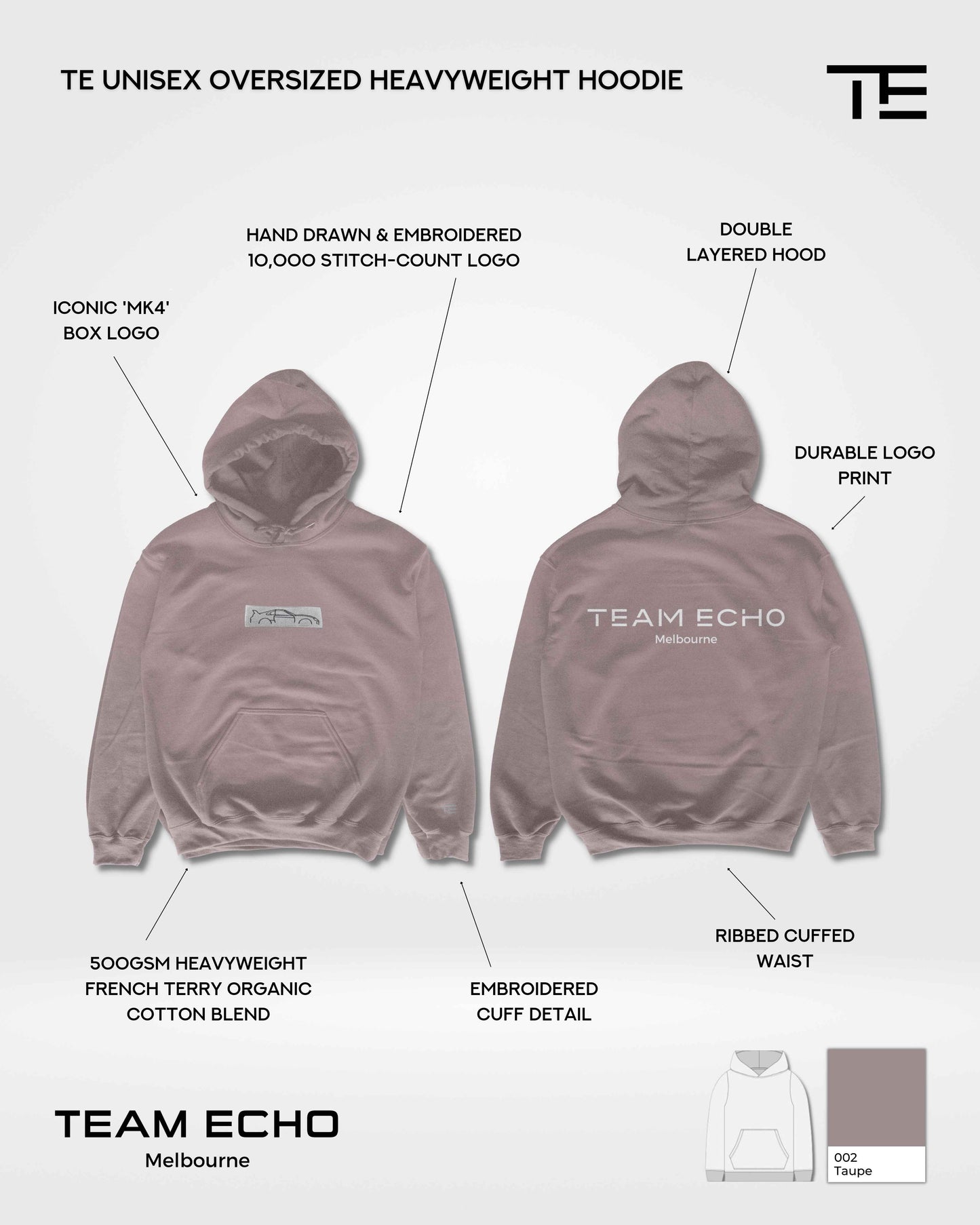 TE ‘MK4’ Unisex Heavyweight Hoodie - TAUPE